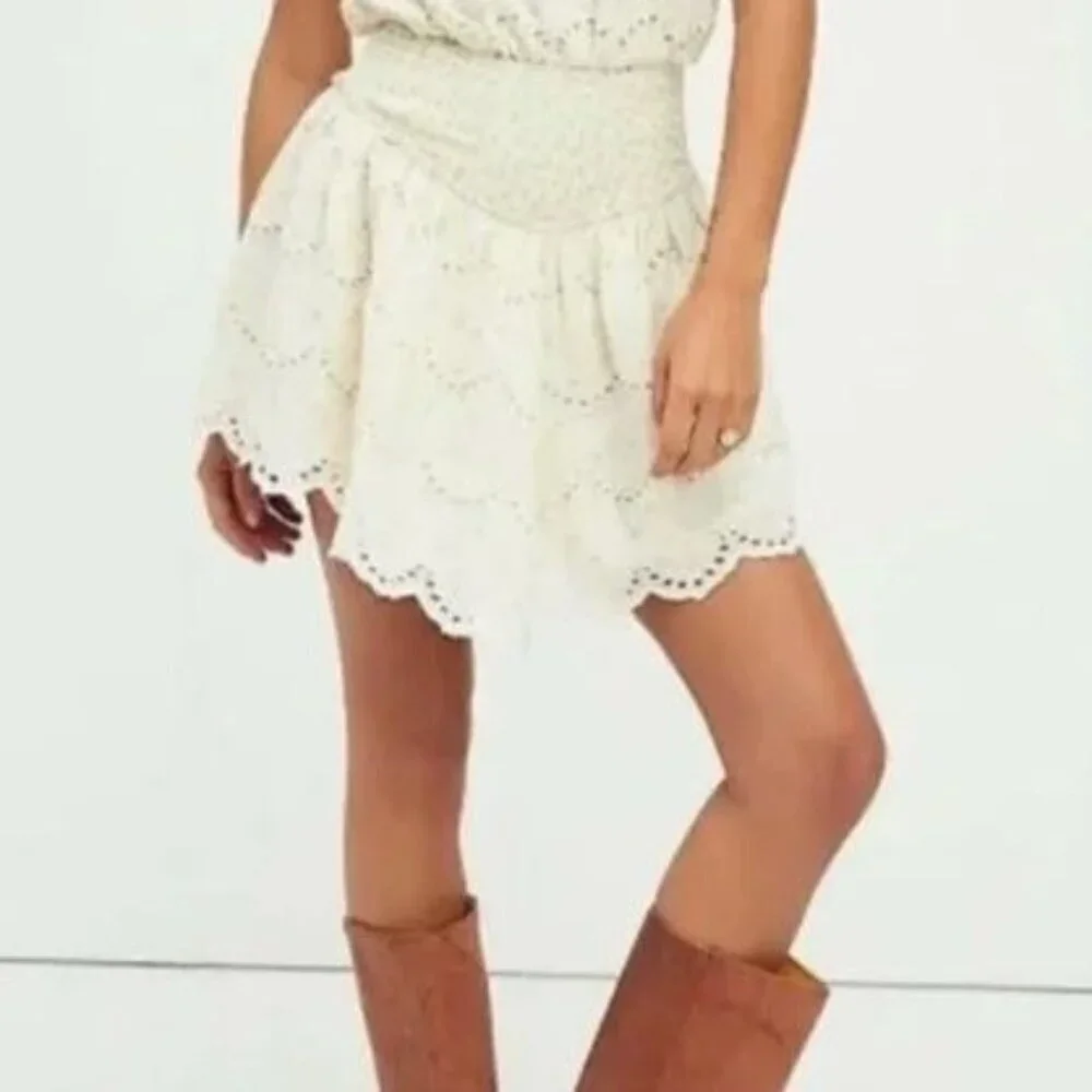 Free People jillian Cream Butter Yellow Ditzy Floral Eyelet Mini Skirt X-Small - Picture 1 of 9